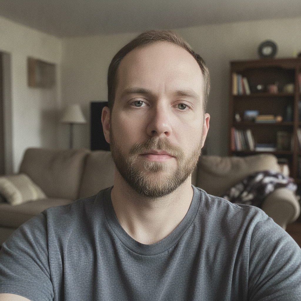 Before — an ordinary living-room selfie